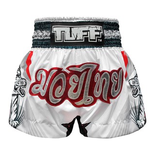 กางเกงมวยไทย ทัฟฟ์ TUFF Muay Thai Boxing Shorts White With Double White Tiger เสือ ขาว
