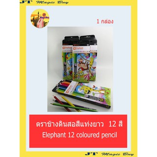 Elephant  ดินสอ สีไม้ แท่งยาว 12 สี (1 กล่อง) ตราช้าง 12 Colours  Pencils