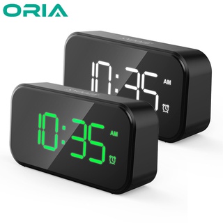 Oria นาฬิกาปลุกดิจิทัล LED หน้าจอกระจก 12 24H สําหรับห้องนอน ข้างเตียง