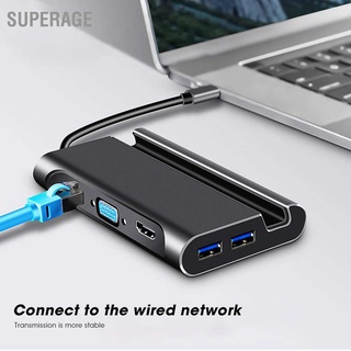 Superage 7In1 อะแดปเตอร์เชื่อมต่อ Hub Hd Vga Rj45 Pd มัลติมีเดีย