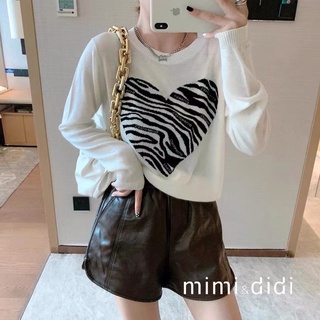 เสื้อไหมพรม คอกลมแขนยาว  แบบสวมหัว ลายหัวใจ สุดน่ารัก mimi&amp;didi 99006