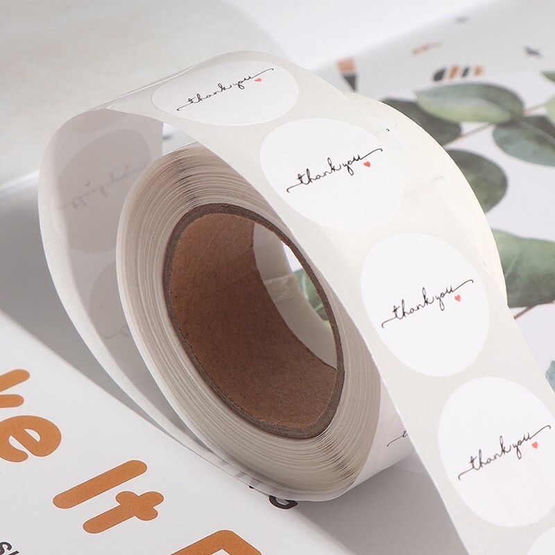 Sticker "Thank you" / สติ๊กเกอร์กระดาษทรงกลมลาย "Thank you" ม้วนละ 500 ชิ้น