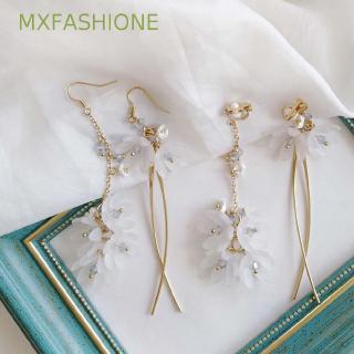 mxfashione เครื่องประดับ ต่างหู ห้อย อะคริลิค จี้กลีบดอกไม้ ยาว สีขาว