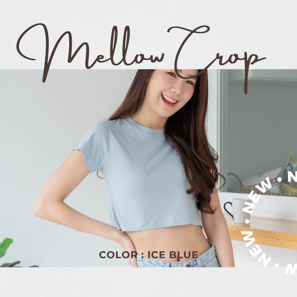 ☂∋Pela.bkk Mellow crop top เสื้อครอป สีฟ้าหม่น (Ice Blue)