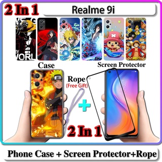 2 IN 1 เคส Realme 9i เคส พร้อมกระจกนิรภัยโค้ง ป้องกันหน้าจอเซรามิค นารูโตะ และวันพีช