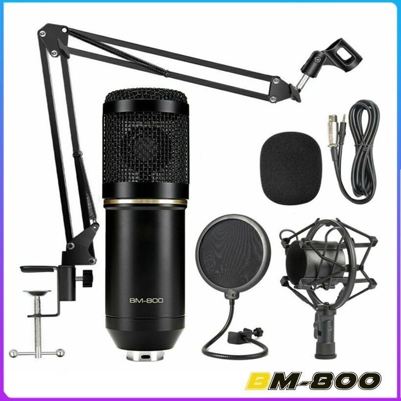 โปรโมชั่น ไมค์อัดเสียง ไมค์ คอนเดนเซอร์ (Pro Condenser Microphone BM800) พร้อม ขาตั้งไมค์โครโฟน และอุปกรณ์เสริมUSB (โช้คอัพโลหะ) ไมโครโฟนยูเอสบี ไมโครโฟน ไมโครโฟนไร้สาย ไมโครโฟนไลฟ์สด