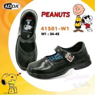 NEW!! 41S01 รองเท้านักเรียนหญิงหนังดำ Snoopy