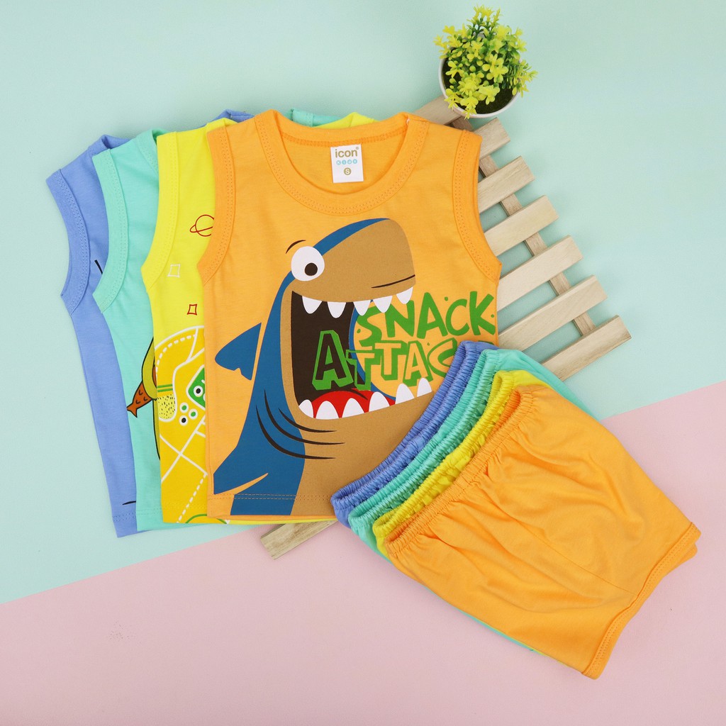 ชุดเสื้อคอกลมแขนกุดเด็กพื้นสี เกรดส่งออก