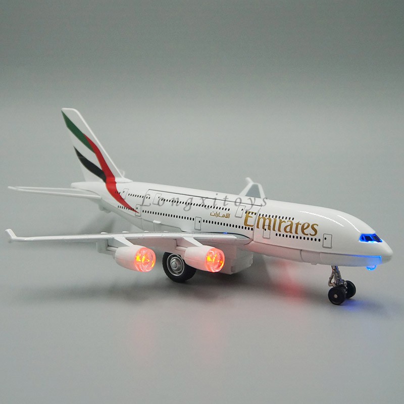 โมเดลเครื่องบินจําลอง Airbus A380 Emirates Airliner Replica พร้อมเสียง และไฟ ของเล่นสําหรับเด็ก