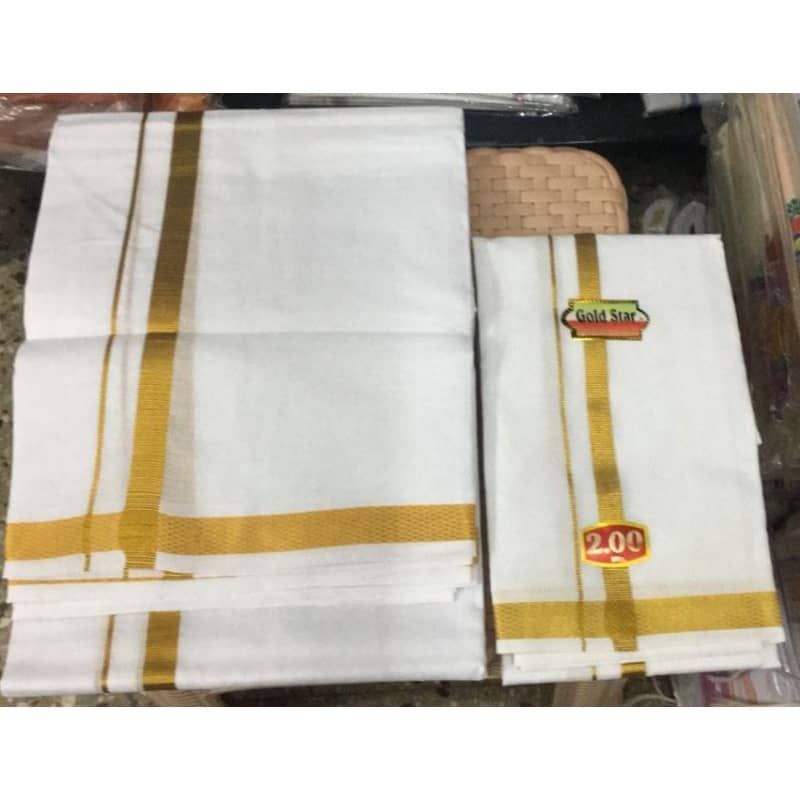 Pure Cotton Zari ขอบ dhoti (Vesti) 8 moolam - 3.6 mtr(9*5) ->Vesti + Thundu