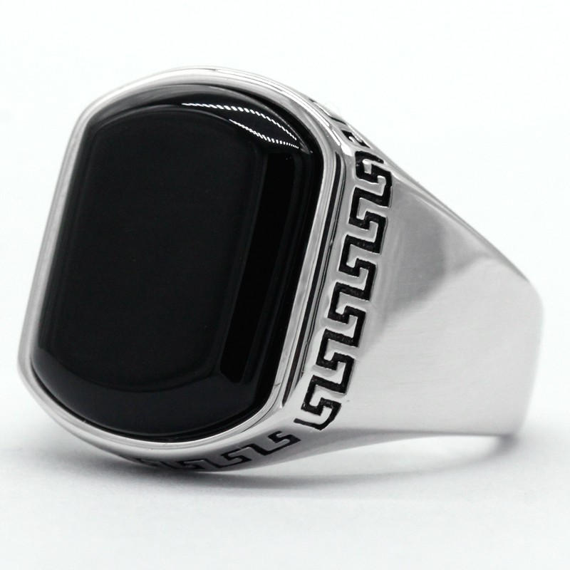 Fashion Jewelry Black Stone Ring Men Real 925 Sterling Silver Natural