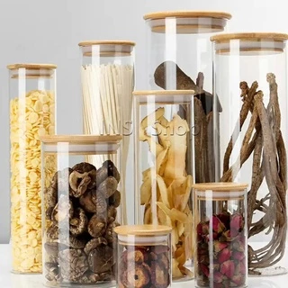 โหลแก้วฝาไม้ ฝากันความชื้นเป็นไม้ไผ่ โหลพาสต้า Borosilicate glass storage tank