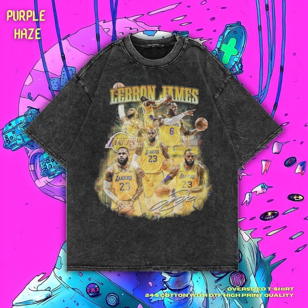 เสื้อยืด ขนาดใหญ่ พิมพ์ลาย Haze Lebron James สีม่วง | หินล้างทําความสะอาด | เสื้อเชิ้ต James Lebron 