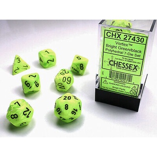 Chessex Dice CHX 27430 Vortex Polyhedral Bright Green/black