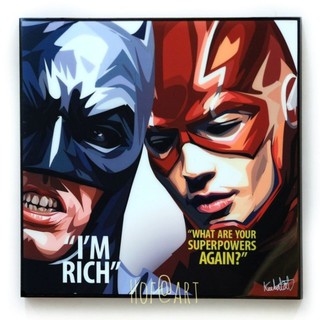 Batman &amp; The Flash แบทแมน เดอะแฟลช DC comics Super Hero รูปภาพ​ติดผนัง pop art การ์ตูน กรอบรูป แต่งบ้าน ของขวัญ