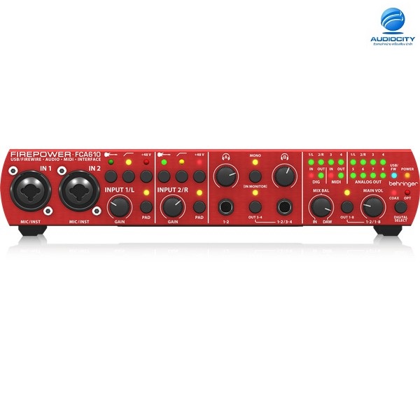 Behringer FCA610 ออดิโออินเตอร์เฟส 24-Bit/96 kHz FireWire/USB Audio/MIDI Interface