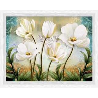 ชุดปักครอสติชพิมพ์ลาย ดอกไม้สีขาว ดอกไม้ (White flower cross stitch kit)