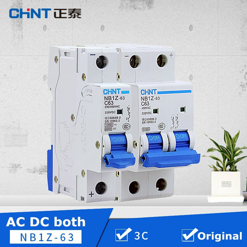 CHINT NB1Z-63 1P 2P DC Circuit Breaker DC MCB Mini Circuit Breaker DC 12V 24V 220V สําหรับ PV พลังงานแสงอาทิตย์ระบบ 20A 32A 40A C ประเภท