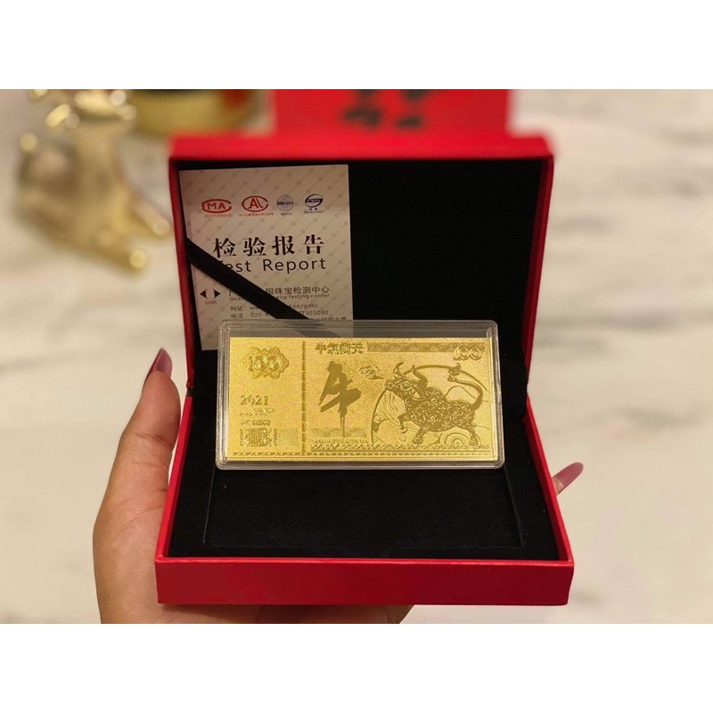 ส่งฟรี ขายส่ง50ชิ้น ของขวัญปีใหม่  ธนบัตรทองคำ24k ปี2564 ปีฉลู ปีวัวทอง