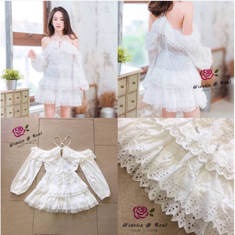 ส่งต่อเดรสลูกไม้ฉลุทั้งตัว  ป้ายwidelia@Real #เดรสมือสอง