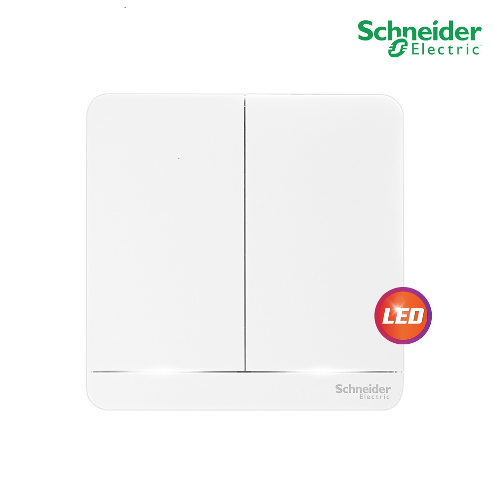 Schneider สวิตช์ไฟทางเดียว 2 ช่อง มีไฟ LED switch 16AX 250V 1 Way LED สีขาว รุ่น AvatarOn E