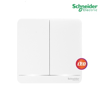 Schneider Electric E8332L1LED_WE_G5 สวิตช์ไฟทางเดียว 2ช่อง มีไฟ LED switch, 16AX, 250V, 1 Way, LED สีขาว รุ่น AvatarOn E