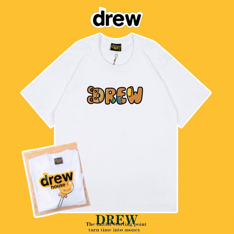 เสื้อยืดพิมพ์ลายผู้ชายDrew House Justin Bieber เสื้อยืดลําลองสําหรับผู้ชายผู้หญิงผ้าฝ้ายแขนสั้นครึ่งแขนพิมพ์ลายตัวอักษร
