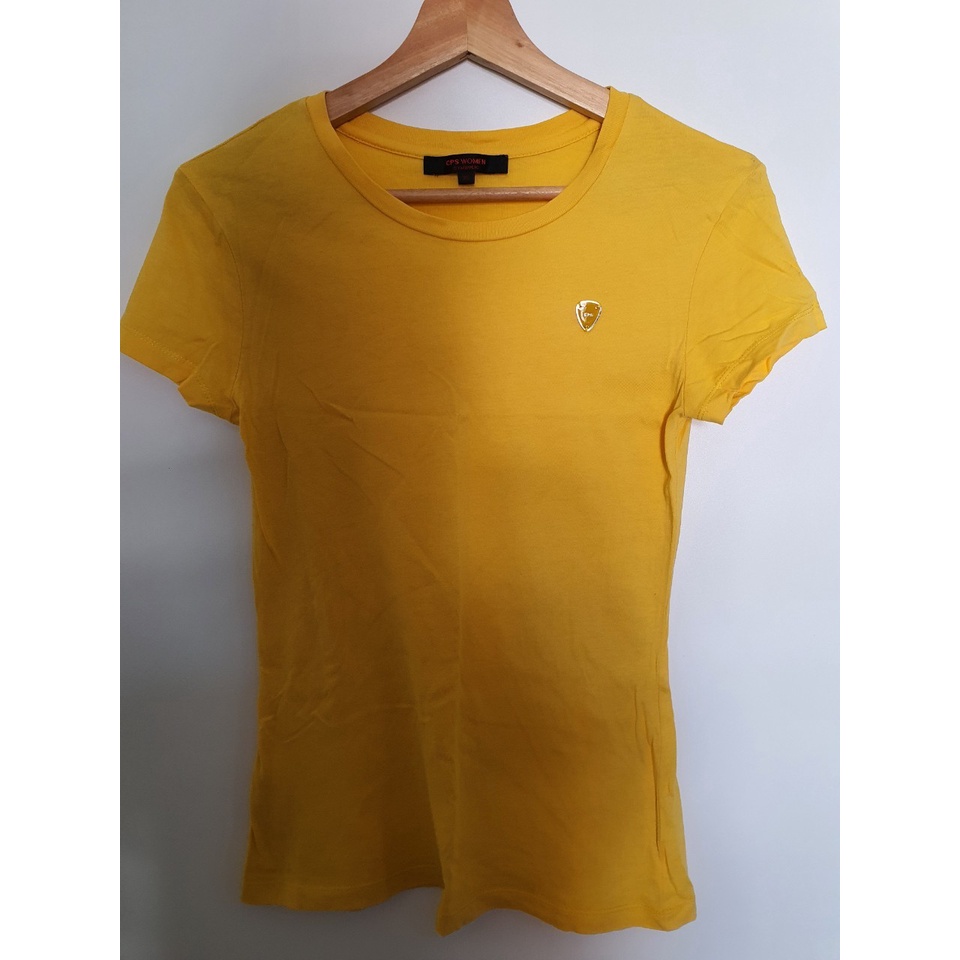 เสื้อยืดคอกลมผู้หญิงแฟชั่น  ยี่ห้อ CPS แท้!! [มือ2ใส่เอง] สีเหลือง ไซซ์ XS  สภาพตามรูป ดูก่อนสั่งซื้อ