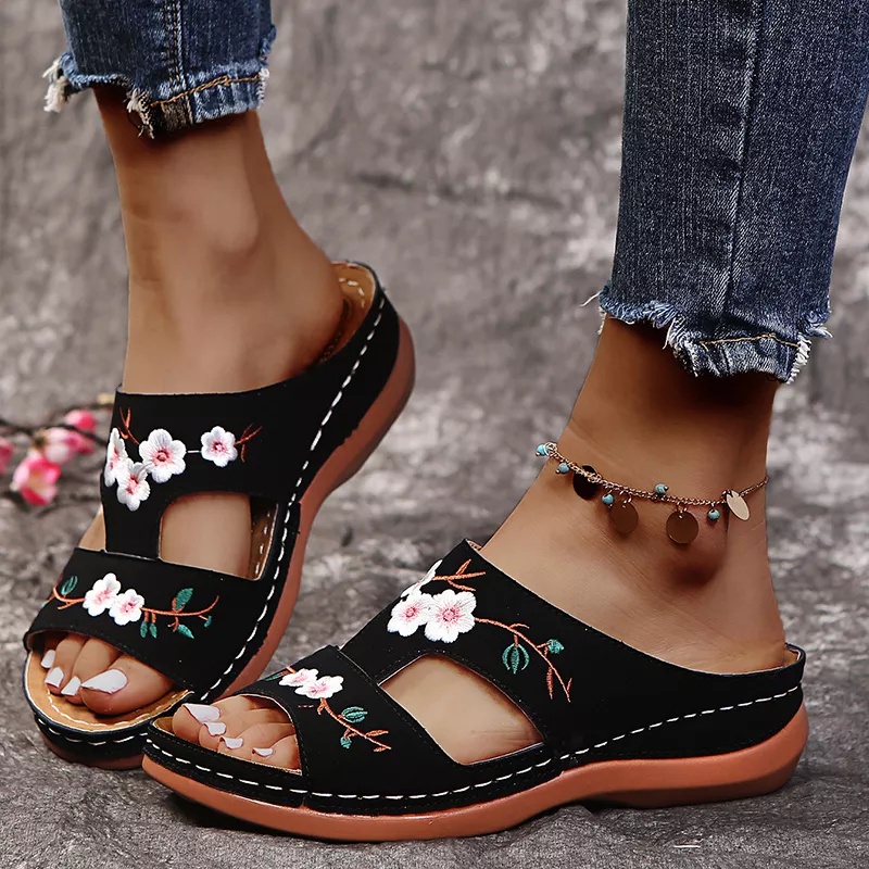 Summer Women Wedge Sandals Premium Orthopedic Open Toe Slipper Vintage Anti Slip Leather Casual 0641