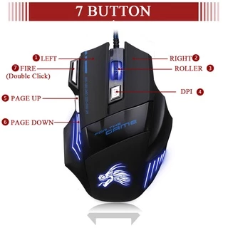 เมาส์เกมมิ่งออพติคอล 5500 DPI 7 ปุ่ม มีไฟ LED พอร์ต USB คุณภาพสูง สําหรับ Pro Gamer
