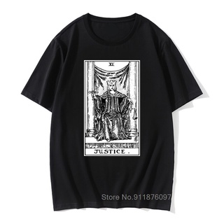 เสื้อยืดผ้าฝ้ายพิมพ์ลายคลาสสิก เสื้อยืด พิมพ์ลาย Justice Tarot Card s Major Arcana Fortune Telling Occult s Amazing The