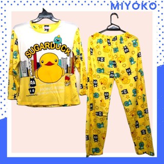 Miyoko ชุดนอนผ้ายืด แฟชั่น เสื้อแขนยาว กางเกงขายาว ลายเป็ด Duck ผ้าคอตตอน 100% Cotton สวมใส่สบาย