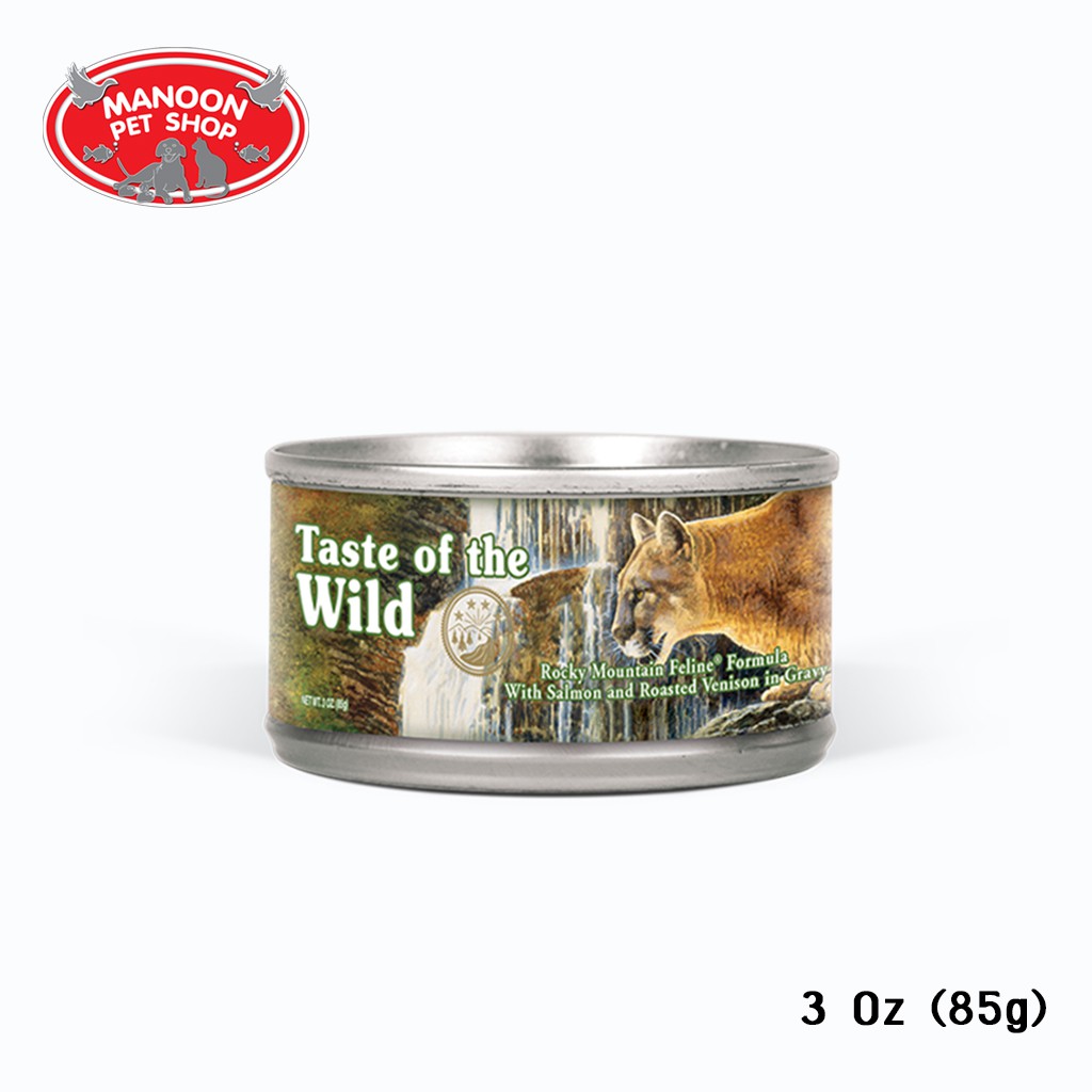 สินค้ารวมส่งฟรี⚡ [MANOON] Taste of the Wild Can Rocky Mountain Feline Formula 3Oz(85g) สูตรเนื้อกวางและแซลมอนรมควัน ❤️ 🚛COD.เก็บเงินปลายทาง