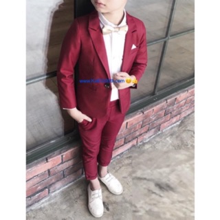 Red Boy Suit เซทสีแดง เสื้อสูท+กางเกงเอวยืด ขนาด 7,9,11,13,15,17(2-11 ปี)