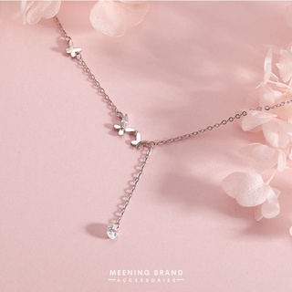 MeeningBrand❀สร้อยคอเงิน THREE LITTLE BUTTERFLY DIAMOND [02-0028]