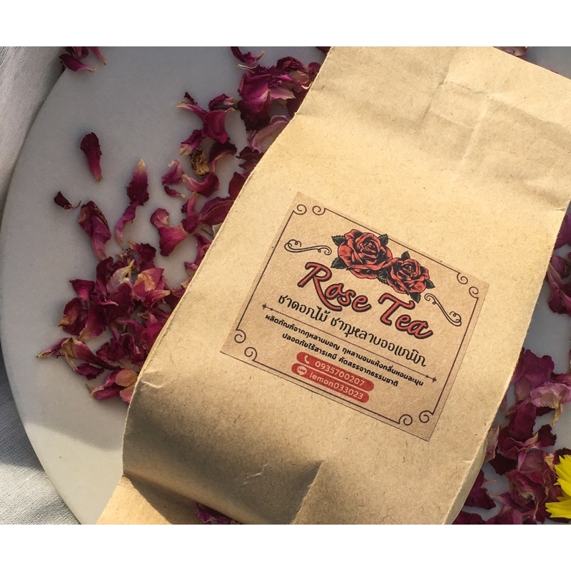 กลีบกุหลาบมอญ อิงลิชบิชอป  50 กรัม ชากุหลาบ หอมหวาน ละมุน ชาดอกไม้ Organic tea Blend tea rose tea