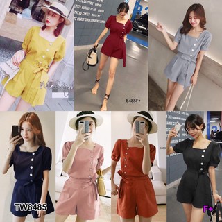 👗Pfashion [ส่งไว!!🚛] P8485 	Set 2ชิ้น เสื้อคอเหลี่ยมติดกระดุม +กางเกงผูกโบว์  Set of 2 pieces. Square neck shi