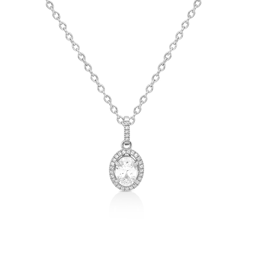 Jewellista สร้อยคอพร้อมจี้ Solo เงินแท้ ประดับพลอย CZ