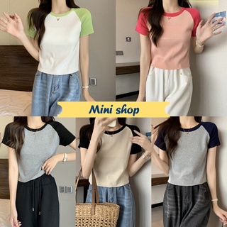 Mini shop🌸พร้อมส่ง🌸(58067-2) เสื้อไหมพรมคอกลม แขนสั้น ผ้านิ่มสีพื้นใส่สบายมาก