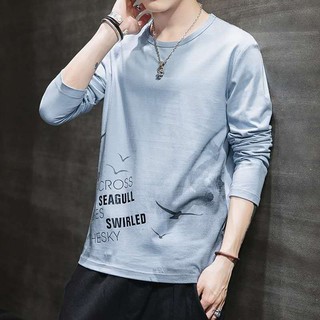 พร้อมส่งเสื้อยืดแขนยาวแฟชั่นผู้ชายเกาหลีเสื้อยืดคอกลมผ้านิ่นดีใส่สบาย