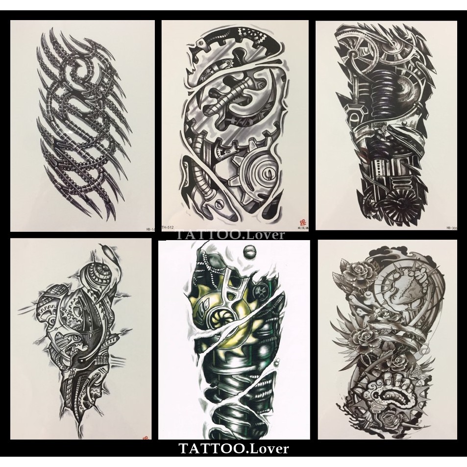 👍แทททูลายแขนกล/ศาสตราวุธ🔱ติดต้นแขน 👍สวยเหมือนสักจริง⚡️Tattoo Sticker สติ๊กเกอร์รอยสักปลอมชั่วคราวกัน