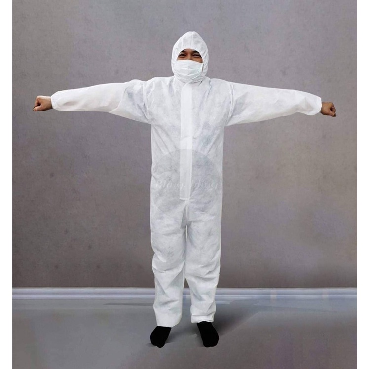 [พร้อมส่ง] ชุด PPE สีขาว หนา 60gsm ป้องกันเชื้อโรค COVER ALL