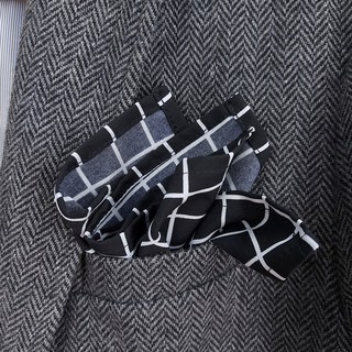 ผ้าเช็เหน้า/ผ้าใส่กระเป๋าสูท สีดำลายตารางสีขาว Pocket Square - ฺBlack Windowpane