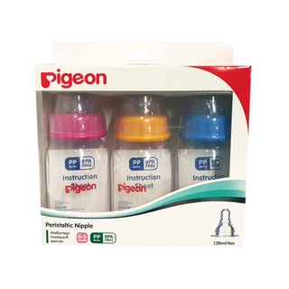 PIGEON พีเจ้น ขวดนม RPP 4 ออนซ์ พร้อมจุกนมมินิ ไซส์ S คละสี (แพ็ค 3 ขวด)