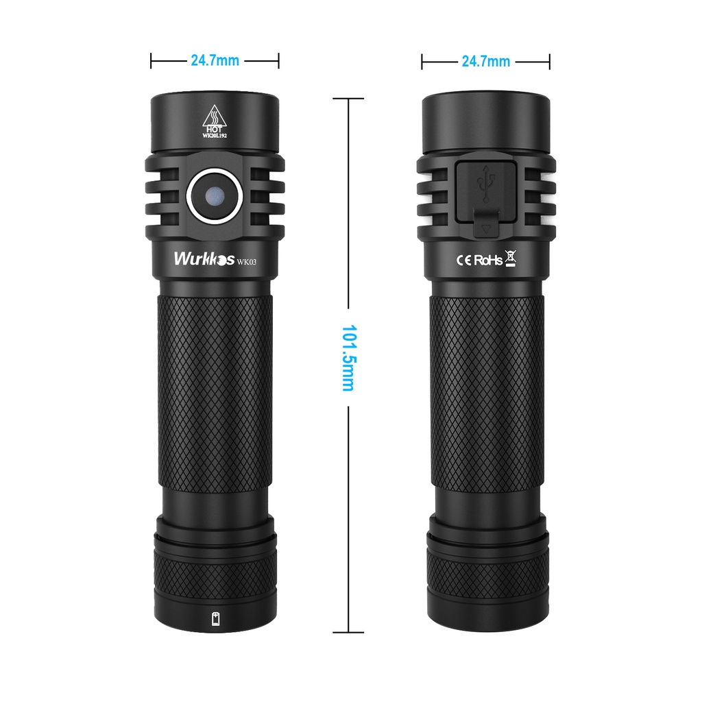 wurkkos Petite lampe de poche EDC rechargeable WK03 1800 lumens, lampe de poche super lumineuse avec