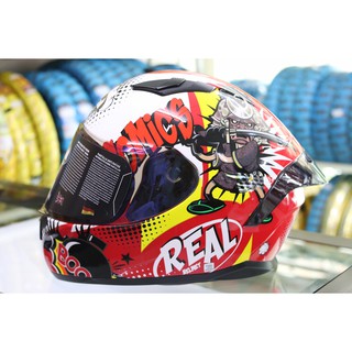 หมวกกันน็อคReal Helmets Raptor ลาย Comics สีแดง-ขาว พร้อมสปอยเลอร์สุดเท่