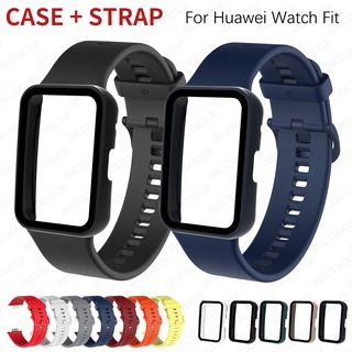 2in1 สาย + เคส สําหรับ Huawei Watch Fit ใหม่ สายนาฬิกาสมาร์ทวอทช์ กระจก ป้องกัน