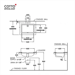 COTTO อ่างล้างหน้าแบบฝังใต้เคาน์เตอร์ รุ่น C05117 FREESIA พร้อมสาร UltraClean+