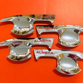 เบ้ากันรอย นิสสัน อัลเมร่า Almera ปี 2020 สีโครเมี่ยมโลโก้แดง