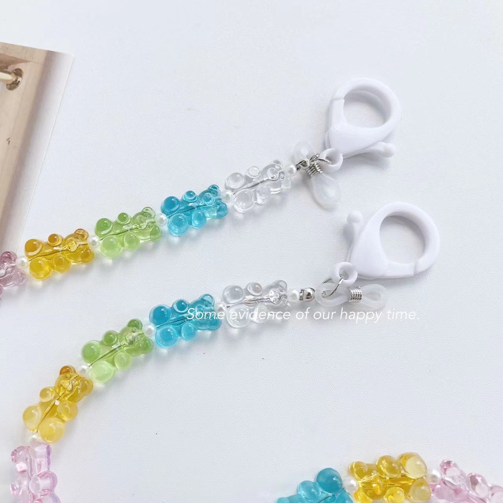 สายโซ่คล้องคอ อะคริลิค ลายการ์ตูนหมี สีแคนดี้ แบบเรียบง่าย สไตล์เกาหลี สําหรับคล้องแว่นตา หน้ากาก